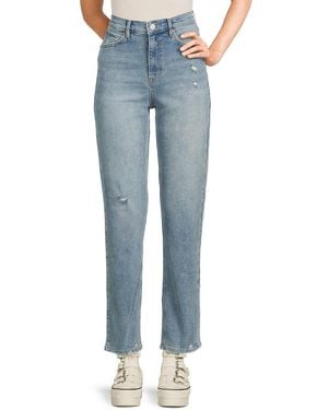 Nicole Miller High Rise Faded Slim Straight Jeans - Blue