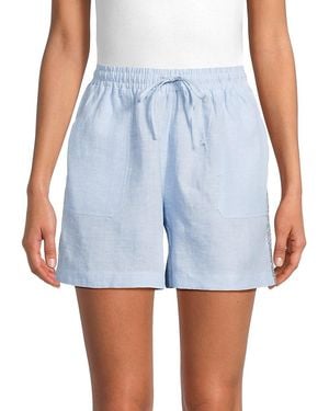 Saks Fifth Avenue 100% Linen Sequin-Side Drawstring Shorts - Blue