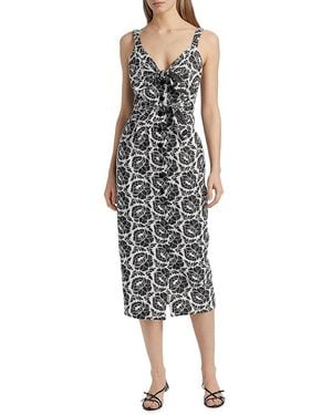 Toccin Gia Floral Cotton Tie-Front Midi-Dress - Black