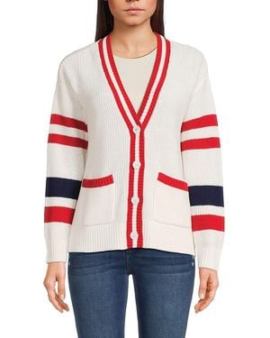 Saks Fifth Avenue Striped Rib Knit Cardigan - Red