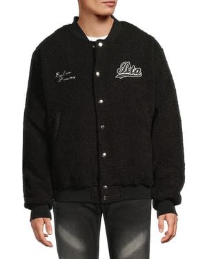 RTA Faux Shearling Snap-Front Varsity Jacket - Black