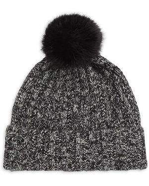 Saks Fifth Avenue Faux Fur Pom-pom 100% Cashmere Beanie - Black