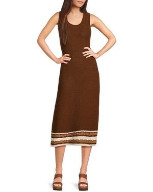 Design History Colourblock Crochet Sheath Midi Dress - Brown