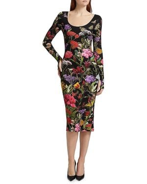 Alice + Olivia Delora Floral Bodycon Midi-Dress - Black
