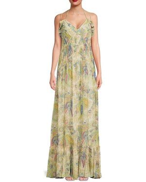 Etro Silk Ruffle Paisley Maxi Dress - Metallic