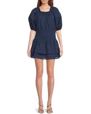 Ramy Brook Sawyer Puff-Sleeve Cotton Minidress - Blue