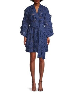 La Vie Style House 3d Lace Mini Wrap Dress - Blue