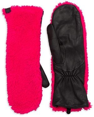 UGG Faux-Shearling & Leather Mittens - Pink