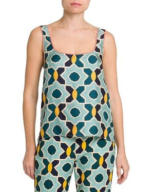 La DoubleJ Edition 36 Twirl Printed Silk Top - Blue