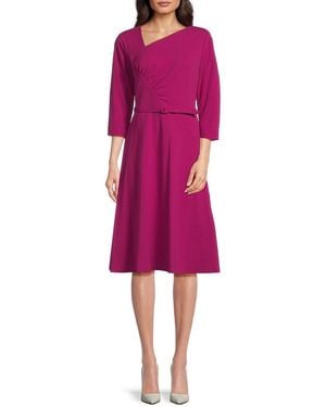Calvin Klein Asymmetric-Neck Belted Midi-Dress - Pink