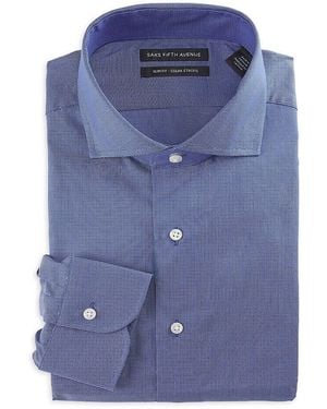 Saks Fifth Avenue Solid 100% Cotton Dress Shirt - Blue