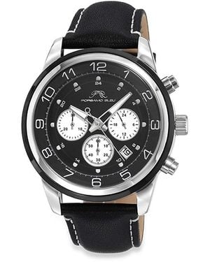 Porsamo Bleu Arthur 44Mm Stainless Steel & Leather Strap Chronograph Watch - Black