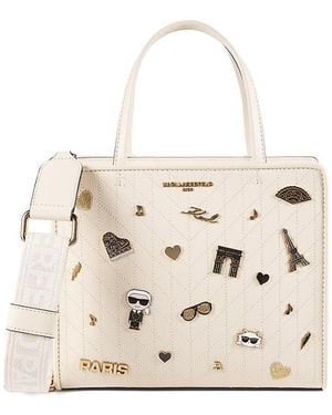 Karl Lagerfeld Quilted Icon Appliqué Top Handle Bag - Natural