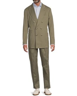 Brunello Cucinelli Double-Breasted Cotton-Cashmere Modern-Fit Suit - Green