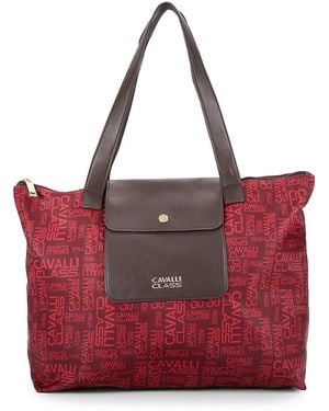 Cavalli Class by Roberto Cavalli Large Monogram Print Tote - Red