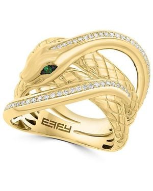 Effy 14K, 0.23 Tcw Diamond & 0.04 Tcw Emerald Ring - Metallic