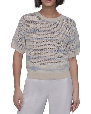 DKNY Open Knit Crochet Top - Gray