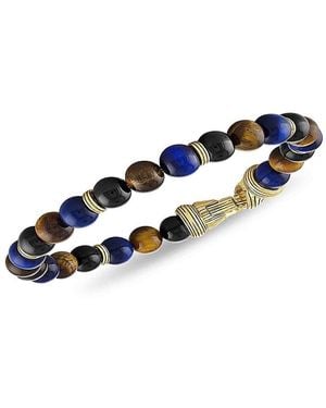 Esquire 14k Goldplated Sterling Silver, Black Agate, Brown & Blue Tiger Eye Beaded Bracelet