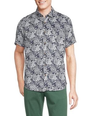 Report Collection Leaf Print Linen Shirt - Gray