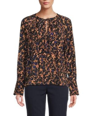 ecru Keyhole Neck Blouse - Black