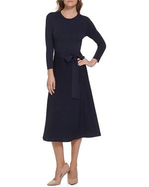 Eliza J Waist Tie Rayon-Blend Knit Jumper Midi-Dress - Blue