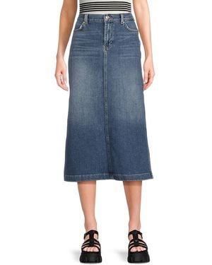 7 For All Mankind Whiskered Midi Denim Skirt - Blue