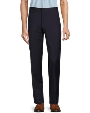 Santorelli Modern Fit Crosshatch Wool Trousers - Blue