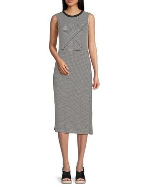 Tommy Hilfiger Geometric Panel Striped Stretch Knit Sheath Midi-Dress - Grey