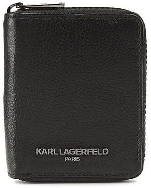 Karl Lagerfeld Pebbled Leather Zip Wallet - Black