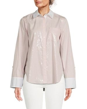 10 Crosby Derek Lam Wesley Sequin Striped Shirt - White
