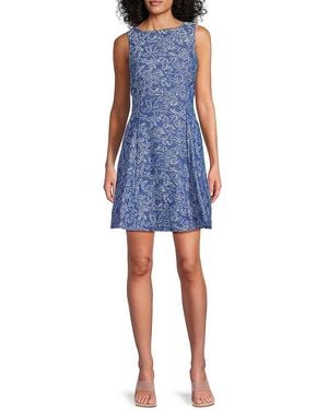 10 Crosby Derek Lam Floral-Print Stretch Fit-And-Flare Minidress - Blue