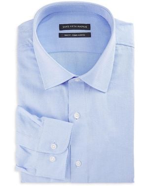 Saks Fifth Avenue Solid 100% Cotton Dress Shirt - Blue