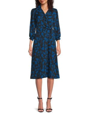 Halston Geometric Print Midi Wrap Dress - Blue