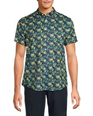 Report Collection Leaf Print Short Sleeve Shirt - Green