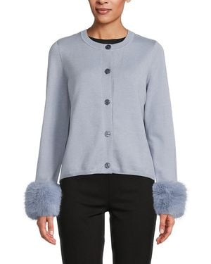 Saks Fifth Avenue Faux Fur Cuff Cardigan - Blue