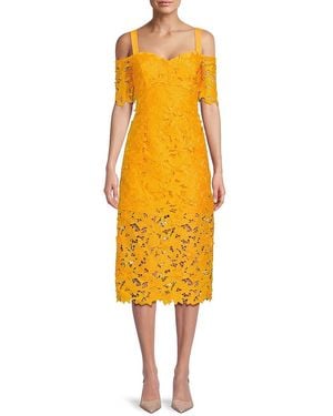 Zac Posen 3D Guipure Lace Cold-Shoulder Midi-Dress - Yellow
