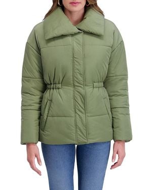 Kensie Crinkled Cinched Puffer Jacket - Green