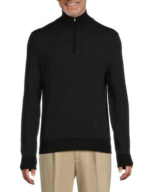 Bruno Magli Classic Fit Tonal Merino Wool Quarter Zip Jumper - Black