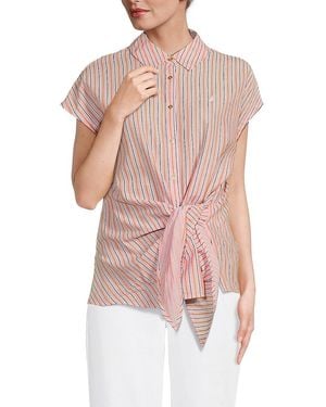 Nautica Striped Tie-Front Cotton Shirt - Pink