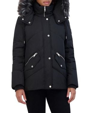 Andrew Marc Daphne Faux Fur Chevron Quilted Down Jacket - Black