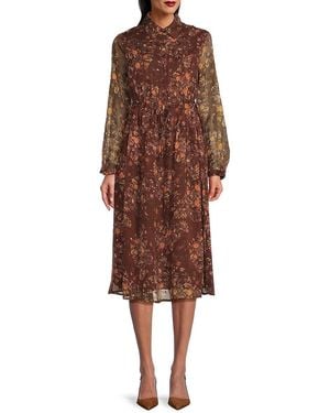 Wdny Floral Printed Midi-Dress - Brown