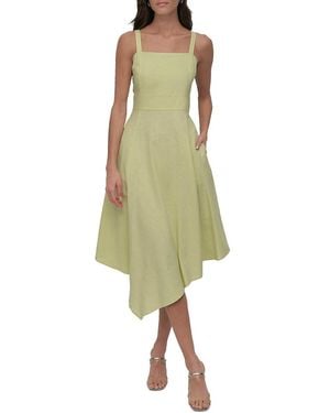 DKNY Sleeveless Paneled Linen-Blend Midi-Dress - Green