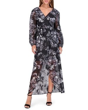 Siena Jewelry Floral Striped Faux Wrap Maxi Dress - Black