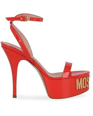 Love Moschino 125Mm Patent Leather Logo-Letter Platform Sandals - Red