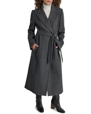 DKNY Missy Peak Lapel Wrap Coat - Black