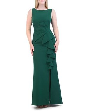 Eliza J Ruffled Crepe A-Line Gown - Green