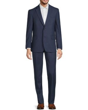 Saks Fifth Avenue Micro Check Wool Blend Regular-fit Suit - Blue