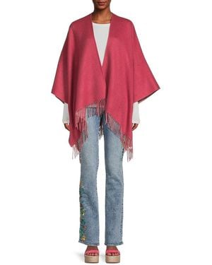Saks Fifth Avenue Merino Wool Blend Fringe Cape - Red