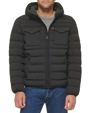 Levi's Stretch Quilted Hooded Puffer Jacket - Black