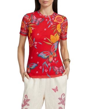 Johnny Was Eleanor Printed Mesh T-Shirt - Red